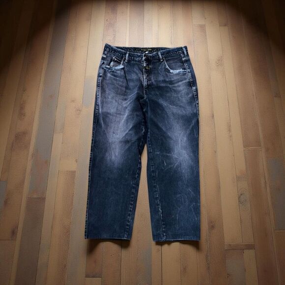 Vintage 90s Marithe Francois Girbaud Baggy Black Denim Men Jeans Size 35x26 - Picture 1 of 7